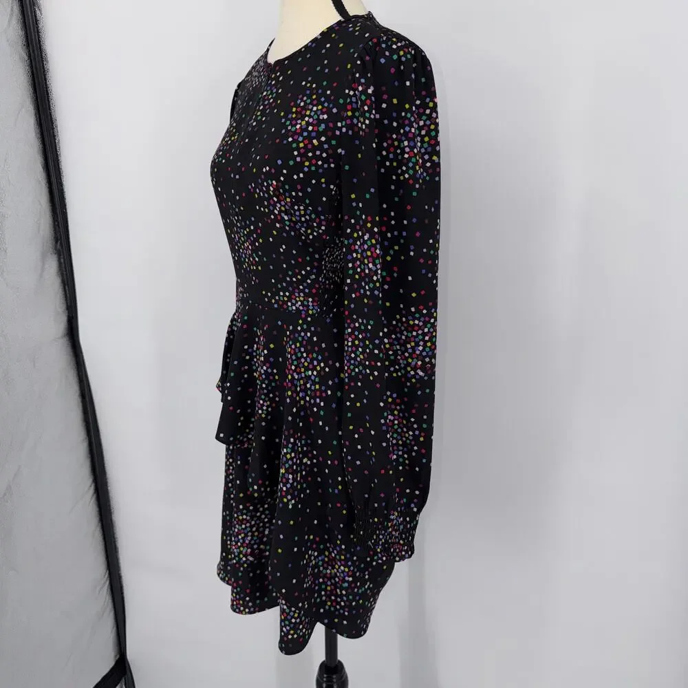 Kate Spade Confetti Pop Smocked Midi Dress Black Multicolor Cheer Size 4